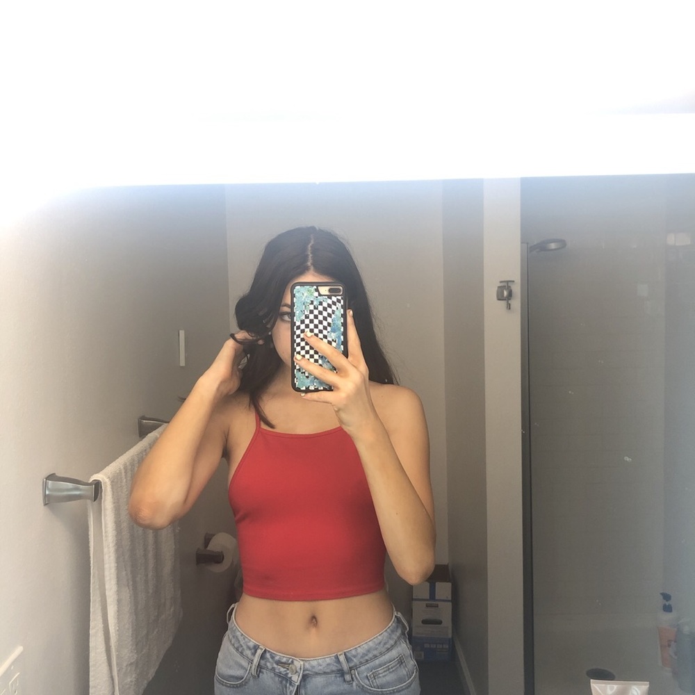 Cute open back red halter top